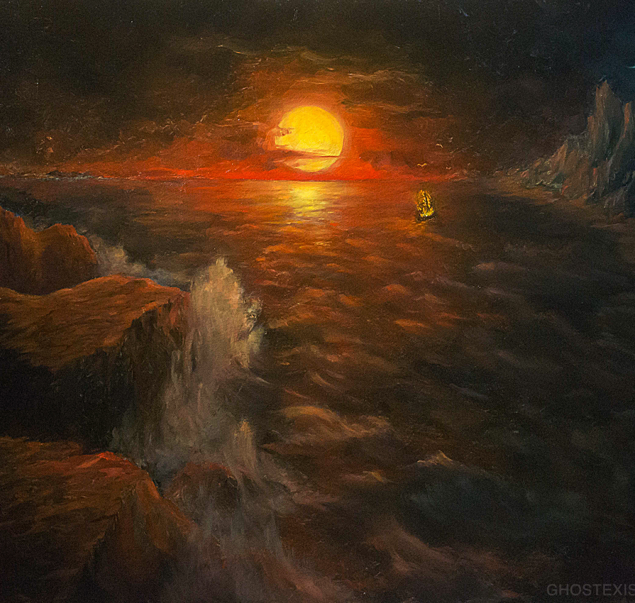 oilpainting seascape dark watain waters of ain